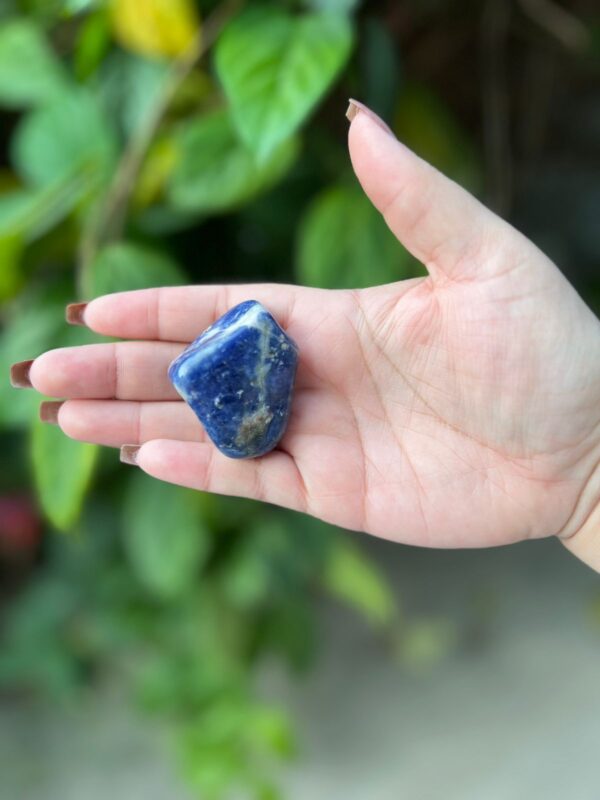 Unidade de pedra rolada de sodalita, idela para quem precisa de foco, clareza mental, ajuda nos estudos e equilíbrio de pensamentos. Rosa Verde