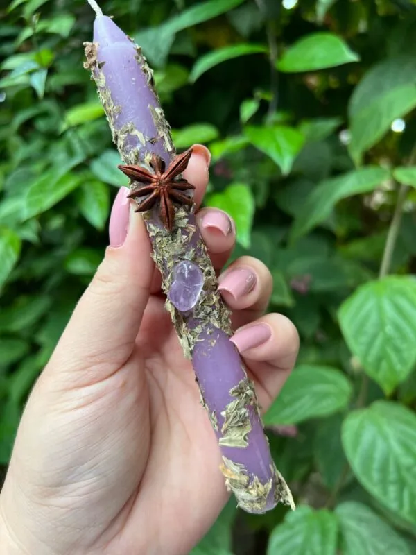 Vela da Bruxa para a intuição e vidência rosa verde